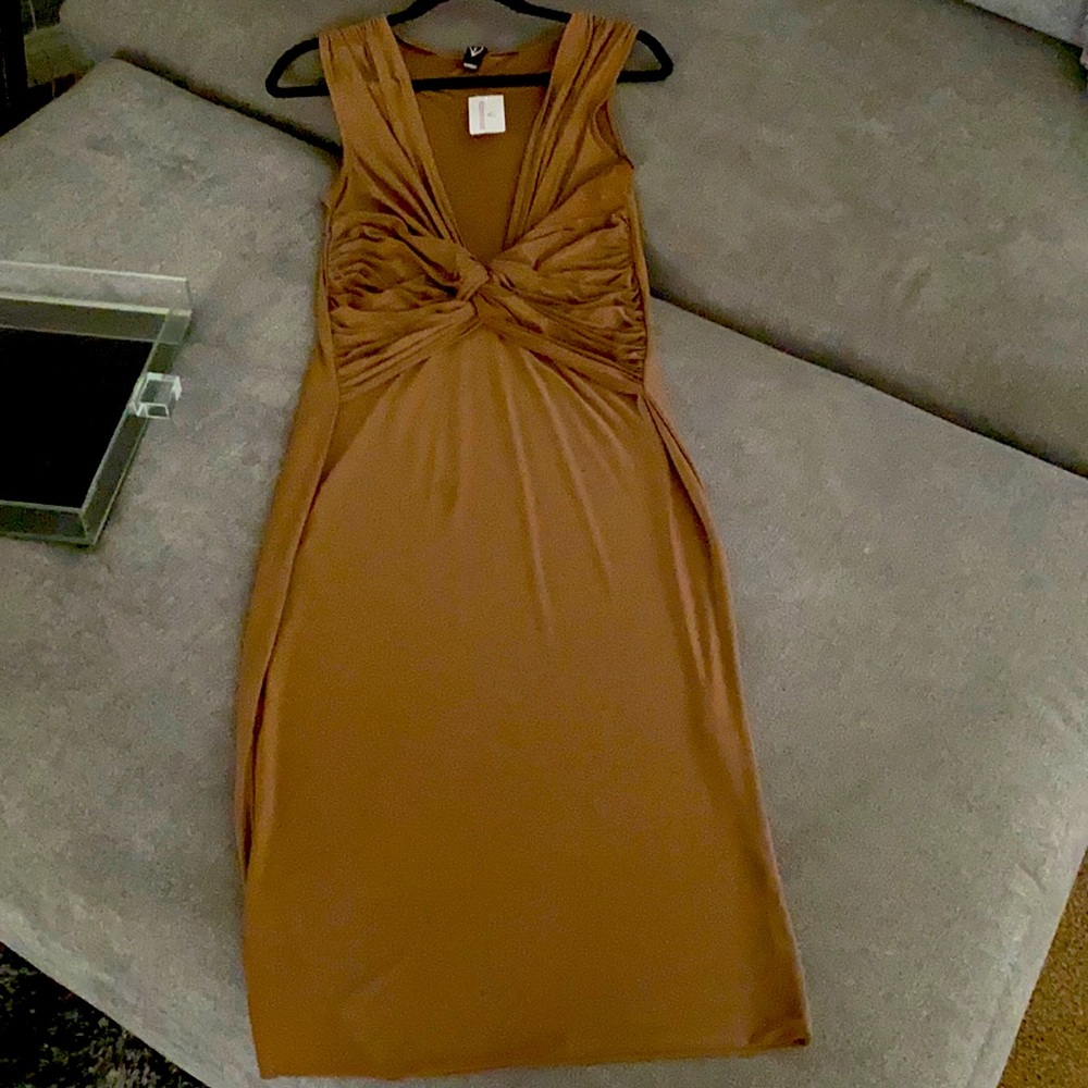 Sexy taupe fitted midi dress